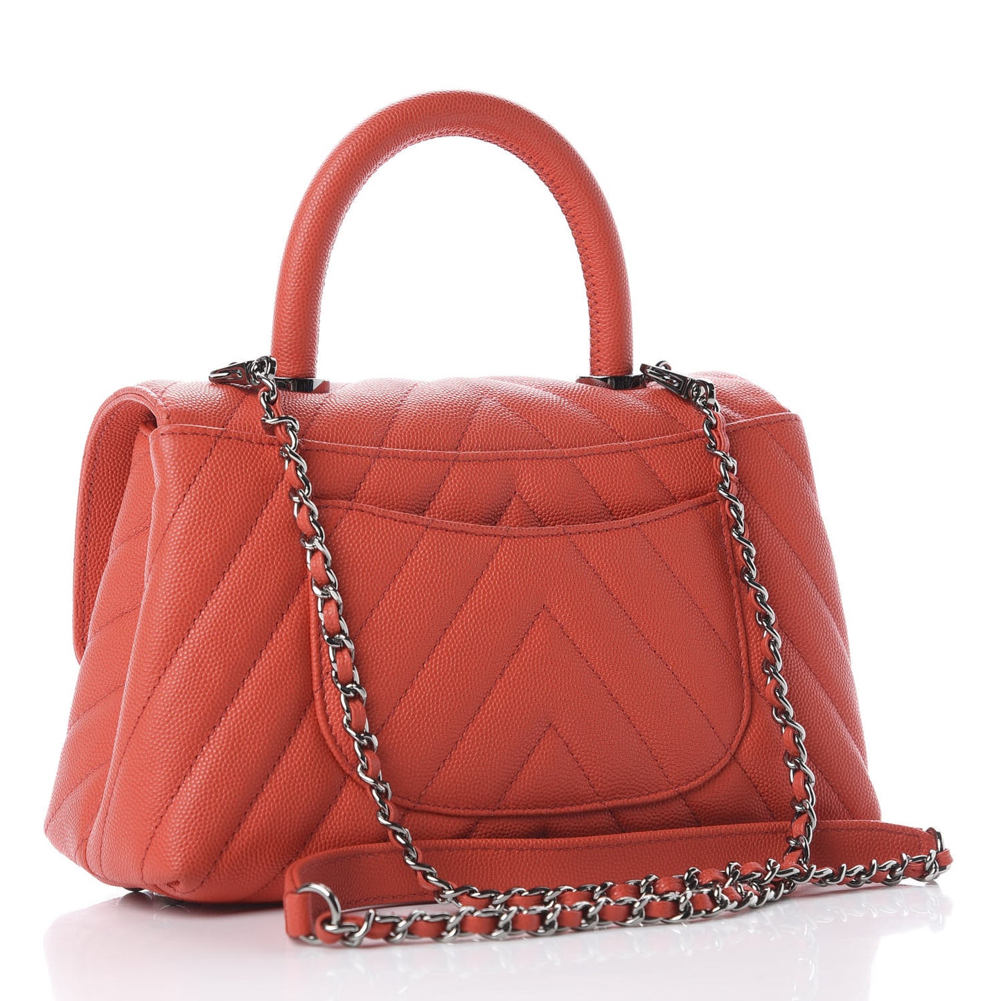 Caviar Chevron Quilted Mini Coco Handle Flap Red