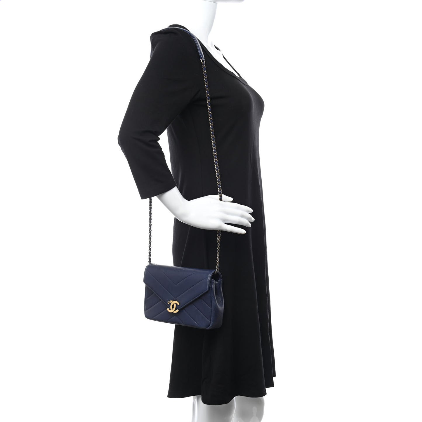 Lambskin Chevron Mini Coco Envelope Flap Navy
