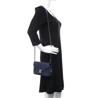 Chanel Lambskin Chevron Mini Coco Envelope Flap Navy 2 of 13