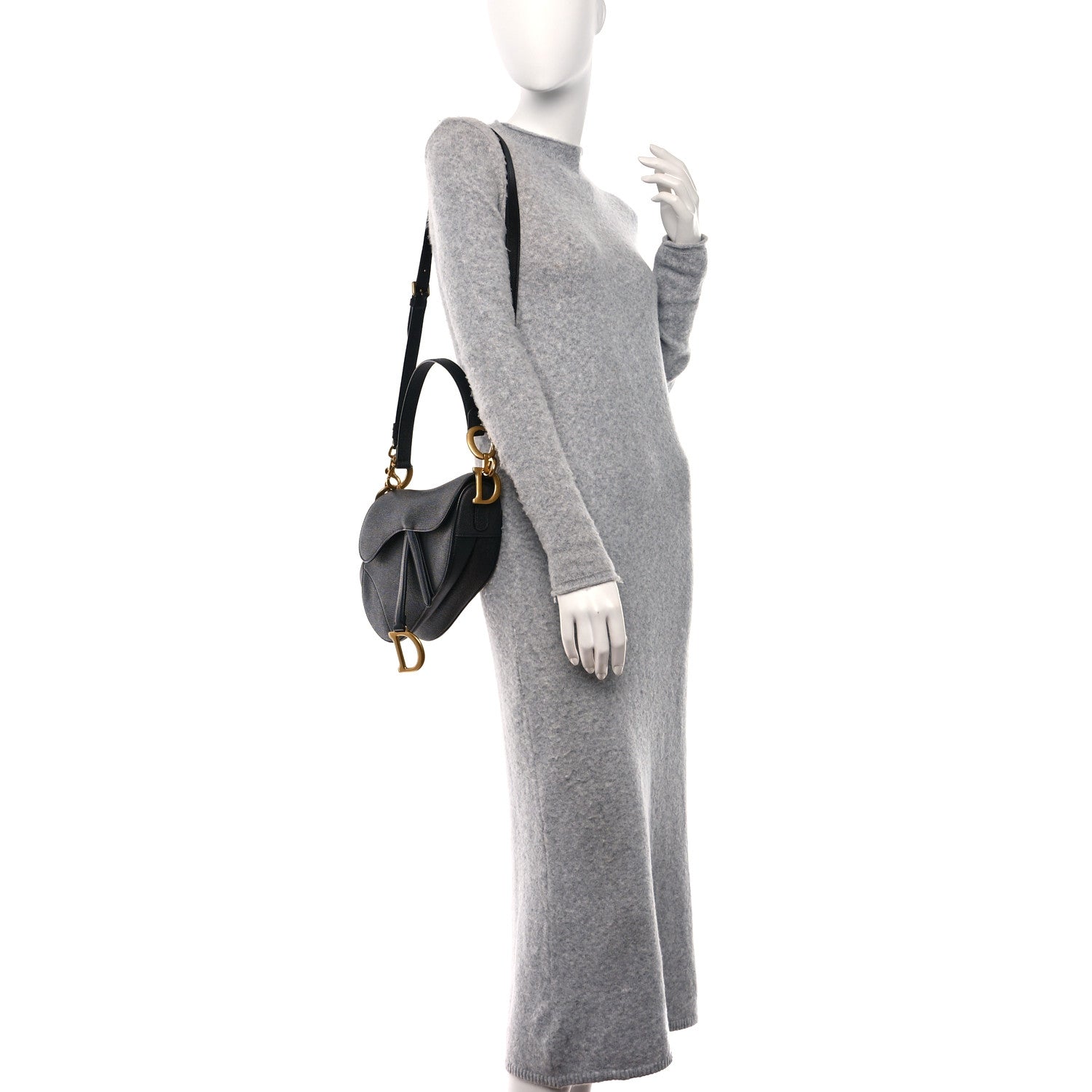 Christian Dior Grained Calfskin Saddle Bag With Strap Black 2 of 9