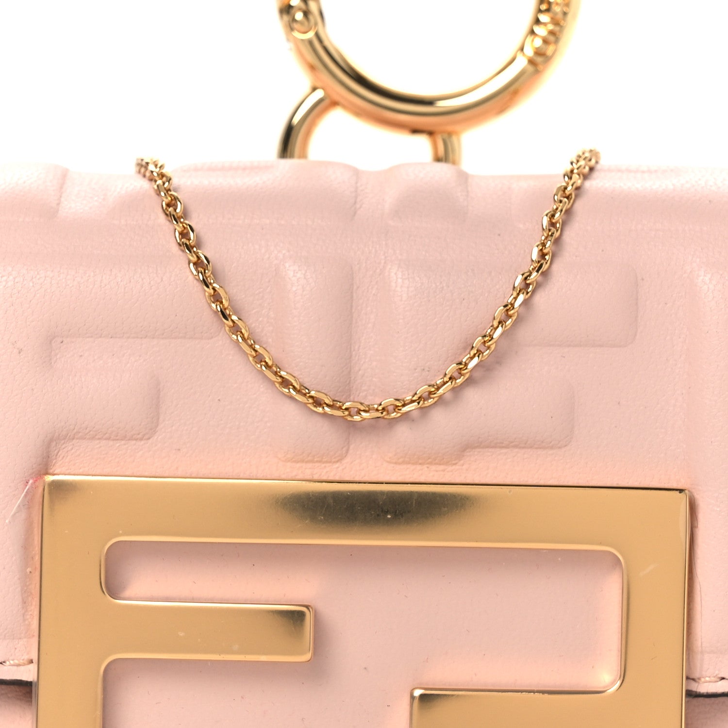 Fendi Nappa Matisse FF Embossed Nano Baguette Charm Rosa Quarzo