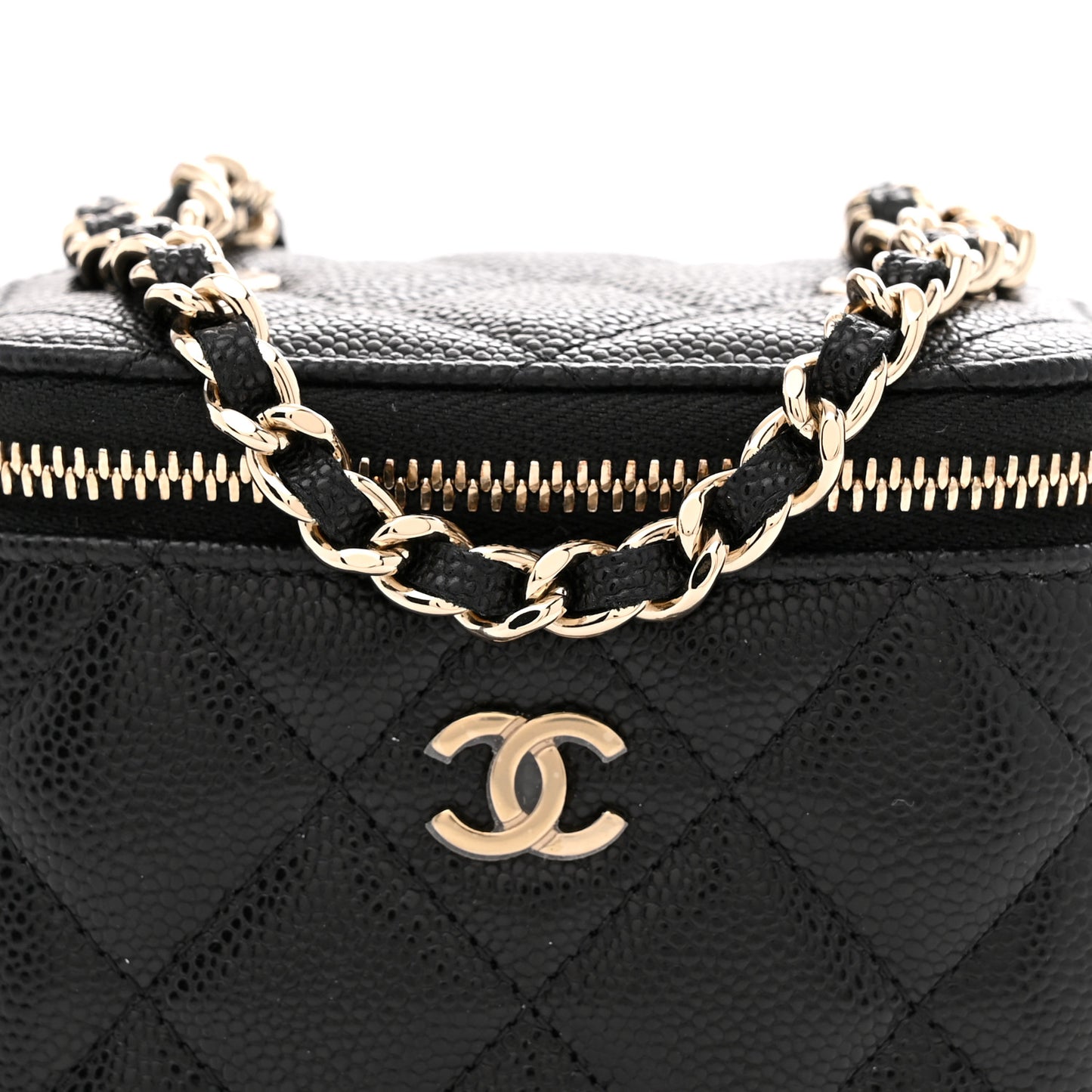 Caviar Quilted Mini Vanity Case With Chain Black