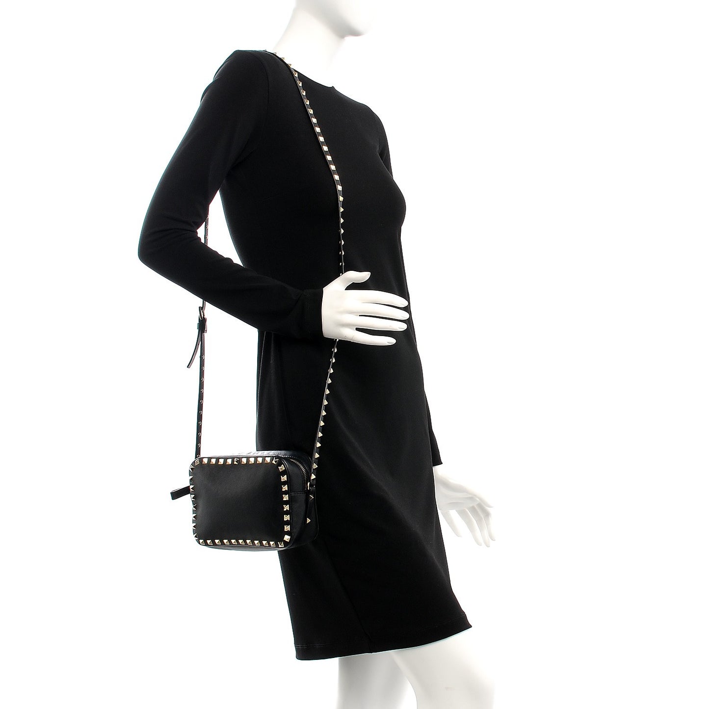 Calfskin Rockstud Camera Crossbody Bag Black