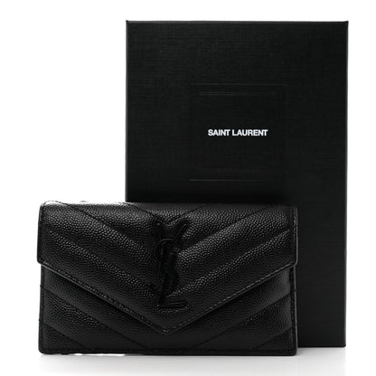 Saint Laurent Grain De Poudre Matelasse Chevron Monogram Monochrome Compact Wallet Black 8 of 8