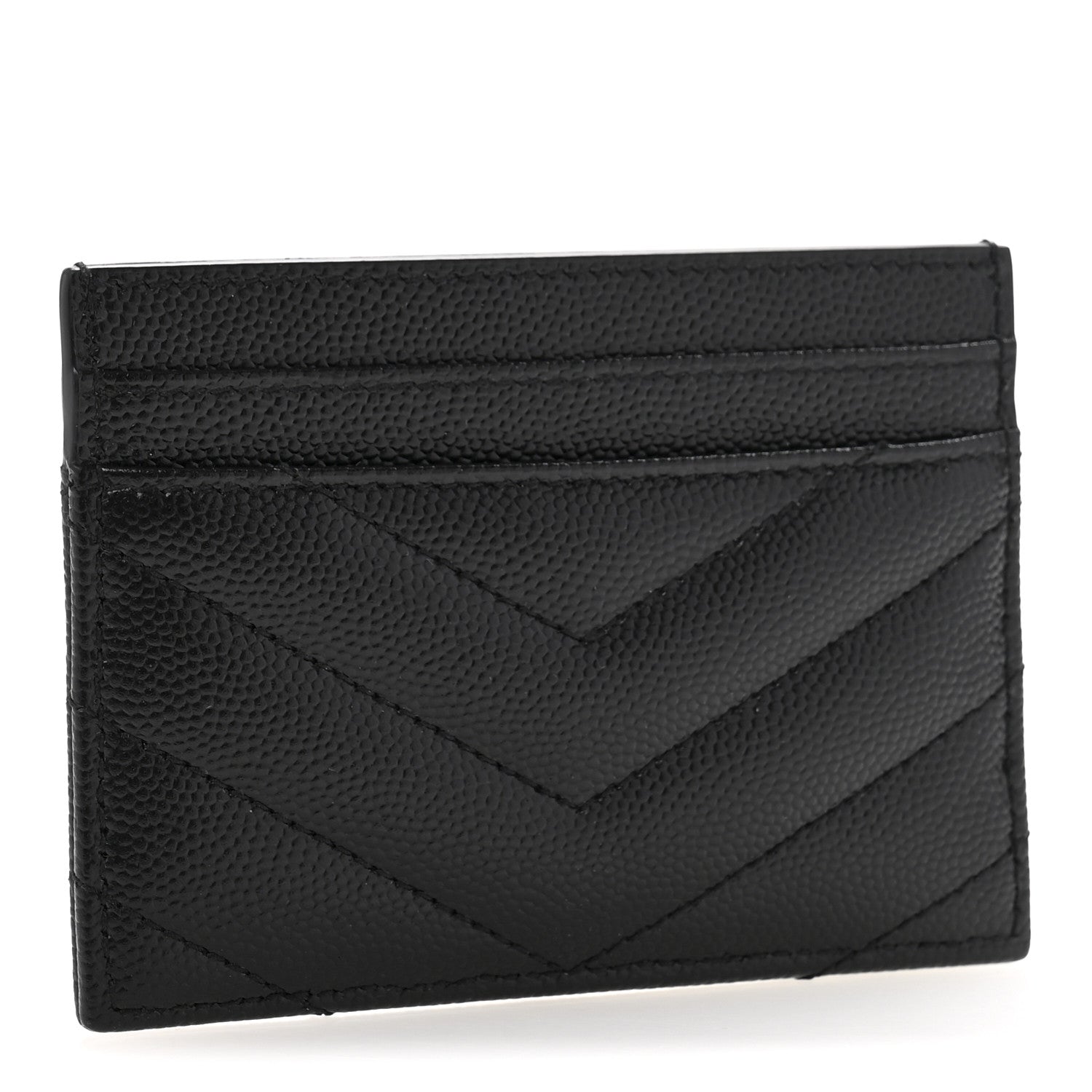 Saint Laurent Grain De Poudre Matelasse Chevron Monogram Credit Card Case Black 3 of 11
