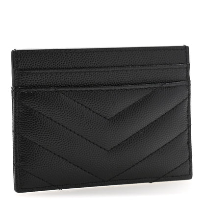 Saint Laurent Grain De Poudre Matelasse Chevron Monogram Credit Card Case Black 3 of 11