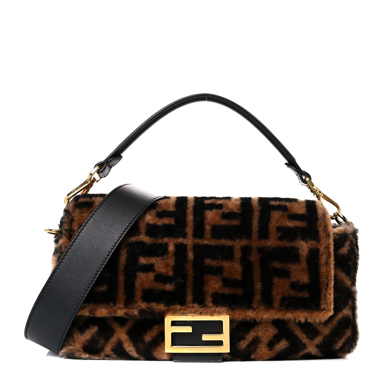 Shearling Vitello Dolce Macro FF 1974 Baguette Tobacco Black