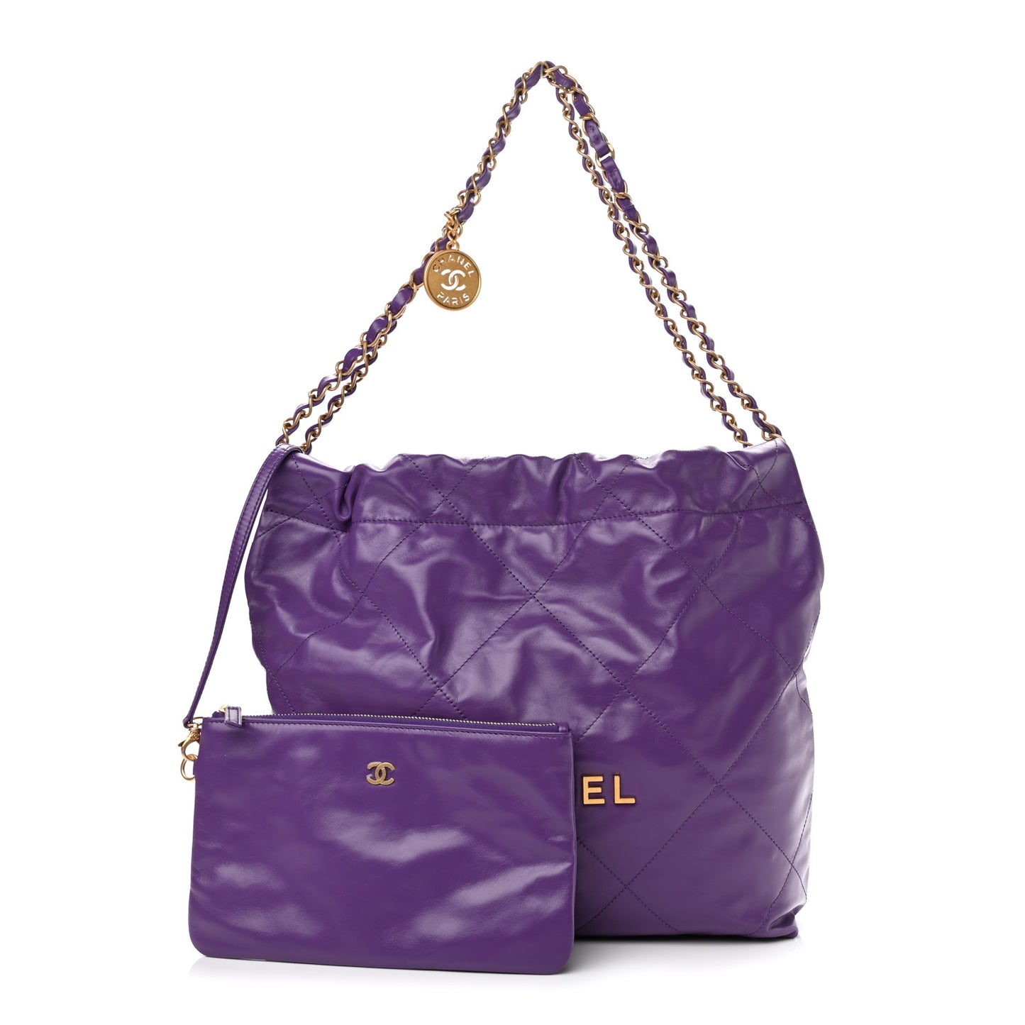 Shiny Calfskin Quilted Small Chanel 22 Purple