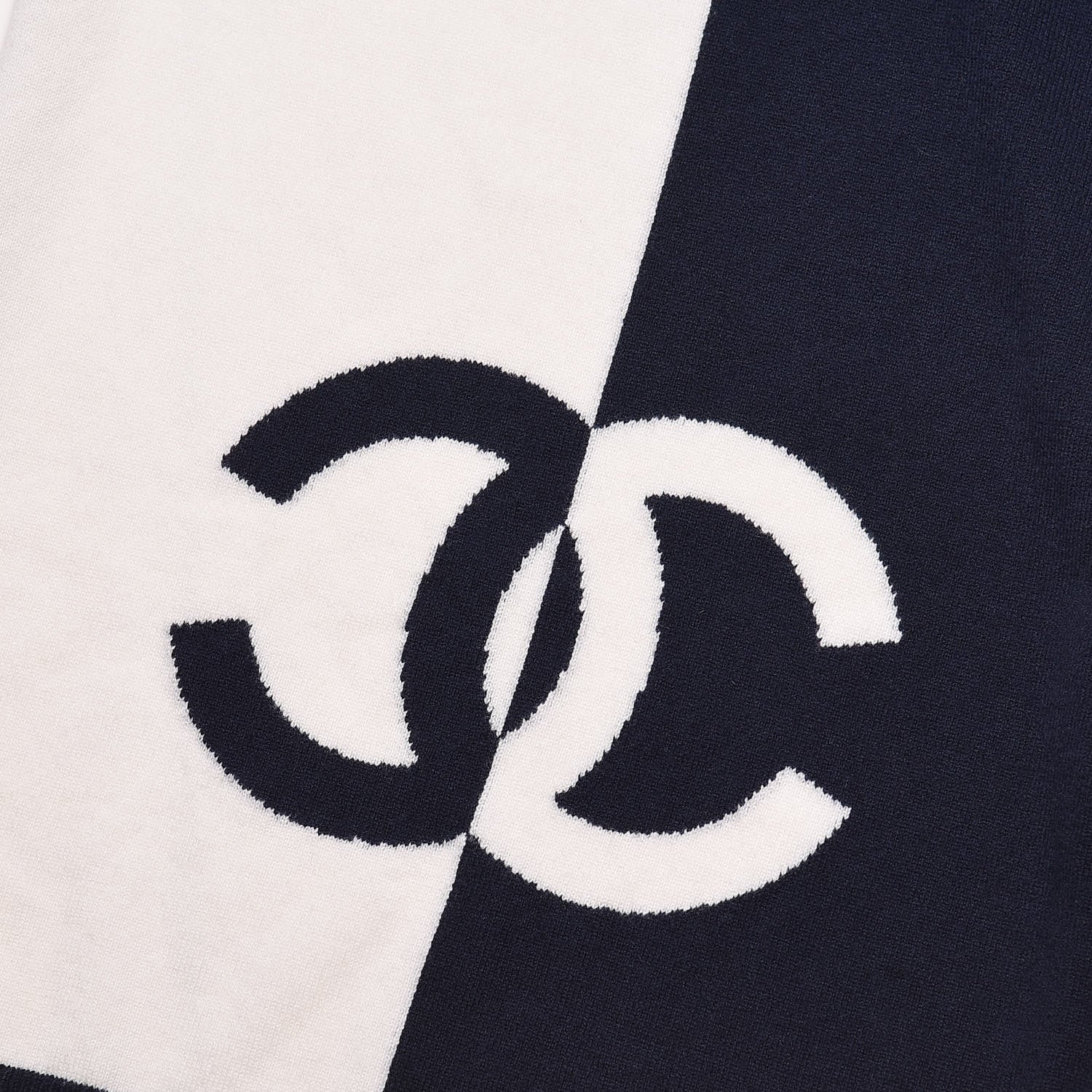 Chanel Cashmere CC Scarf Navy Ivory 4 of 7