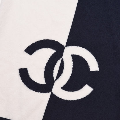 Chanel Cashmere CC Scarf Navy Ivory 4 of 7
