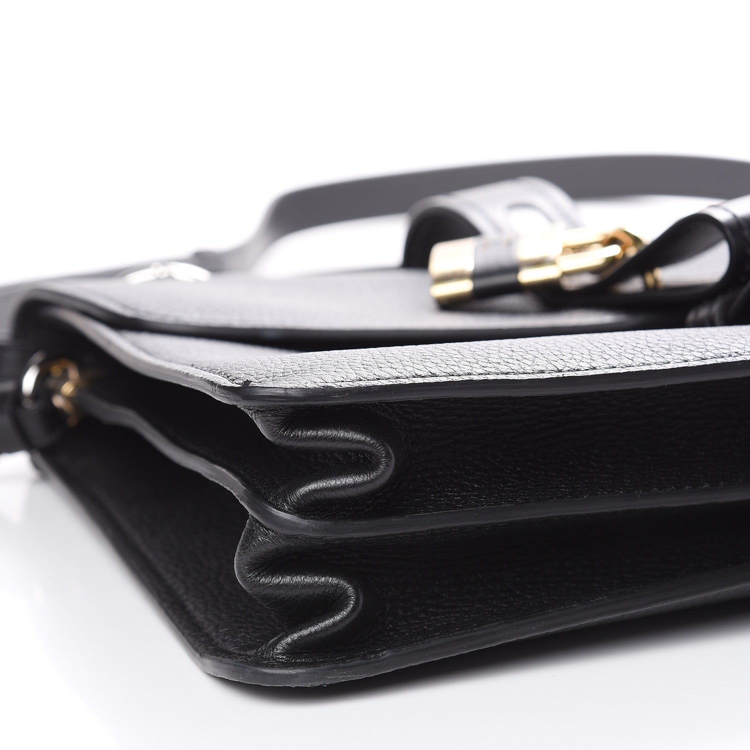 Chloe Grained Deerskin Shiny Calfskin Large Aby Day Shoulder Bag Black 14 of 15