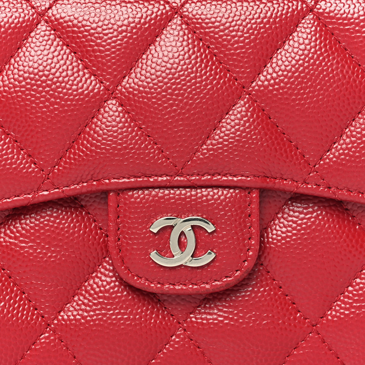 Chanel Caviar Quilted Compact Flap Wallet Dark Red 8 of 8