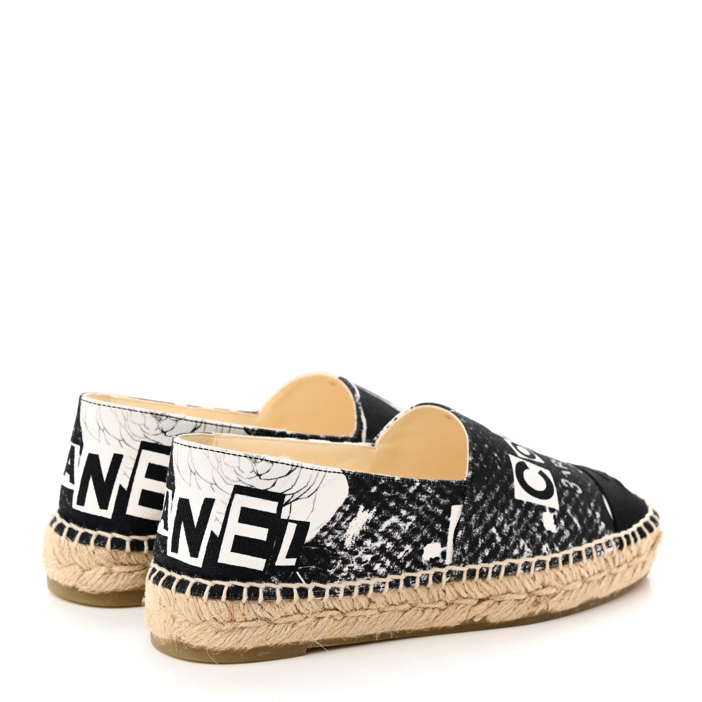 Printed Canvas Grosgrain 31 Rue Cambon Espadrilles 36 Black White