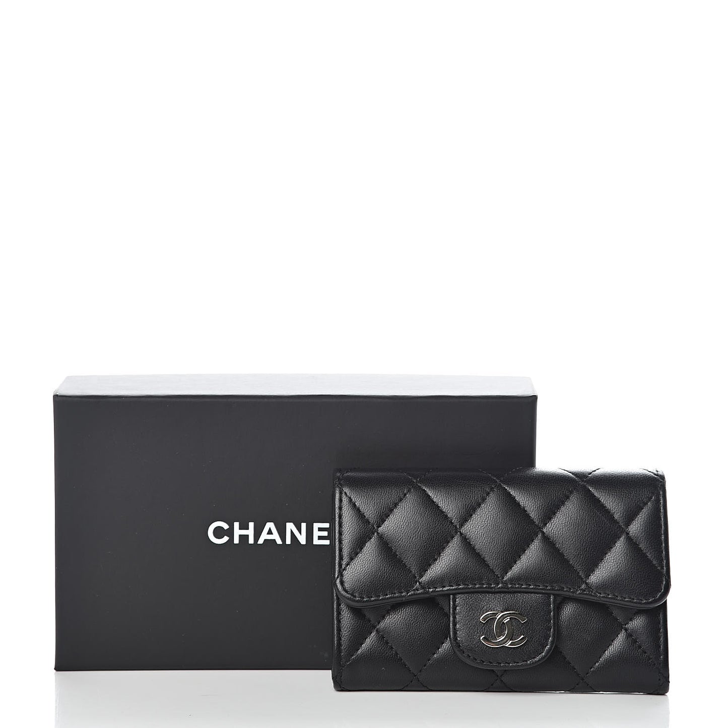 Lambskin Quilted Flap Card Holder Black