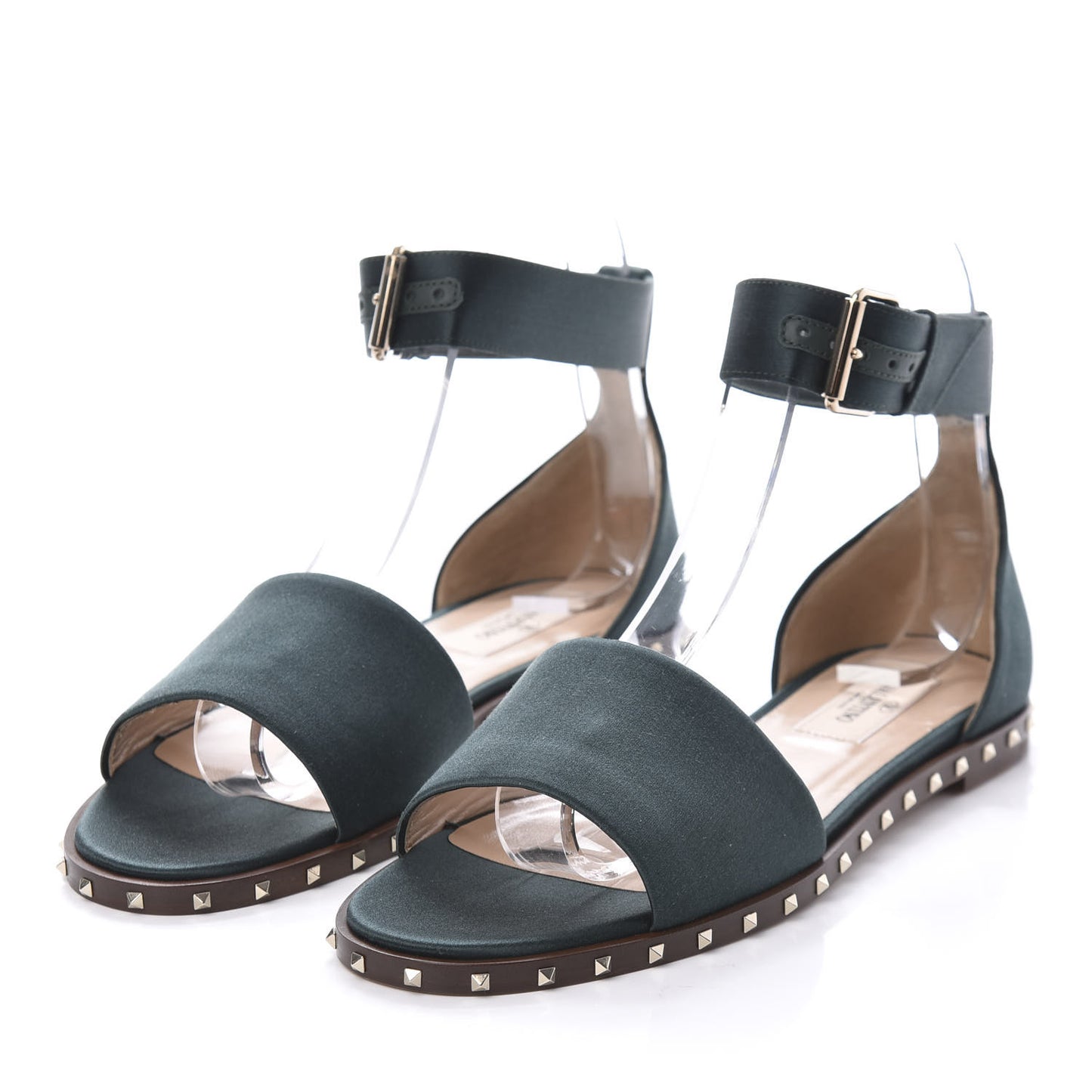 Satin Soul Rockstud Ankle Strap Flat Sandals 36 Green