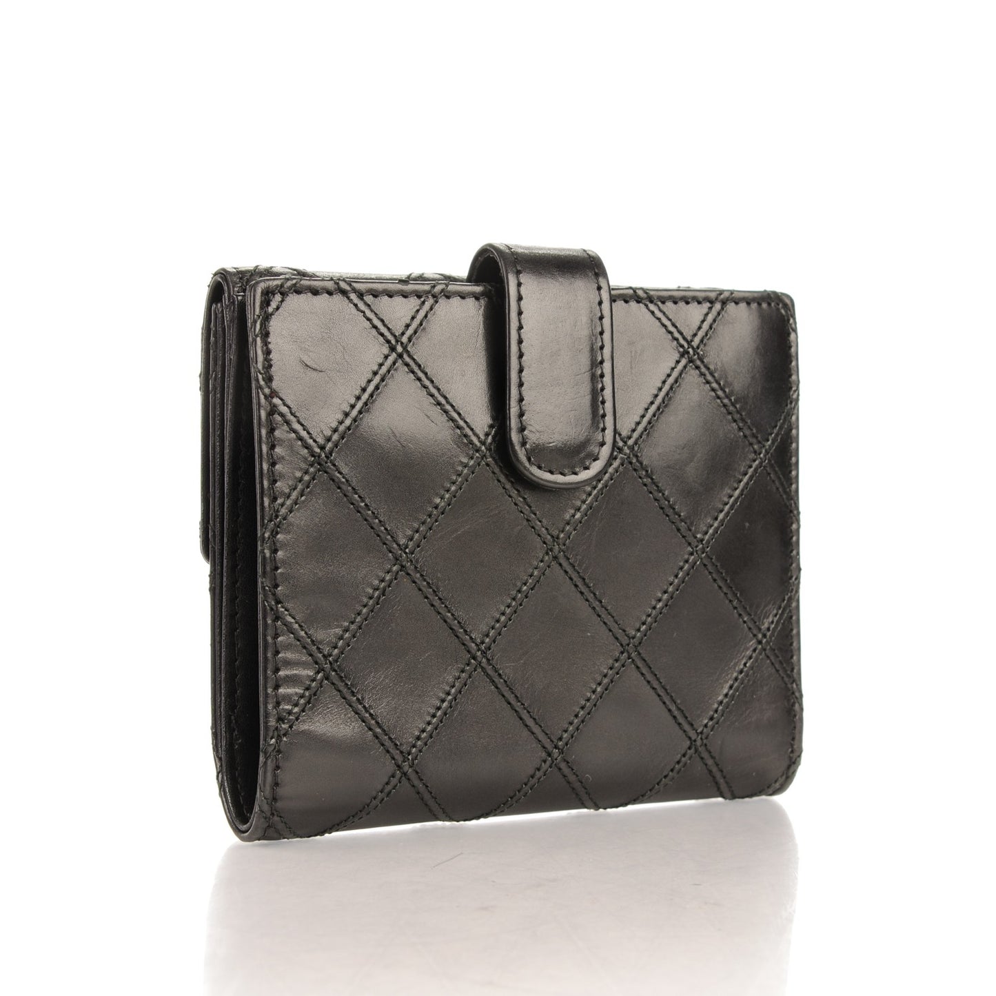 Lambskin Stitched French Wallet Black