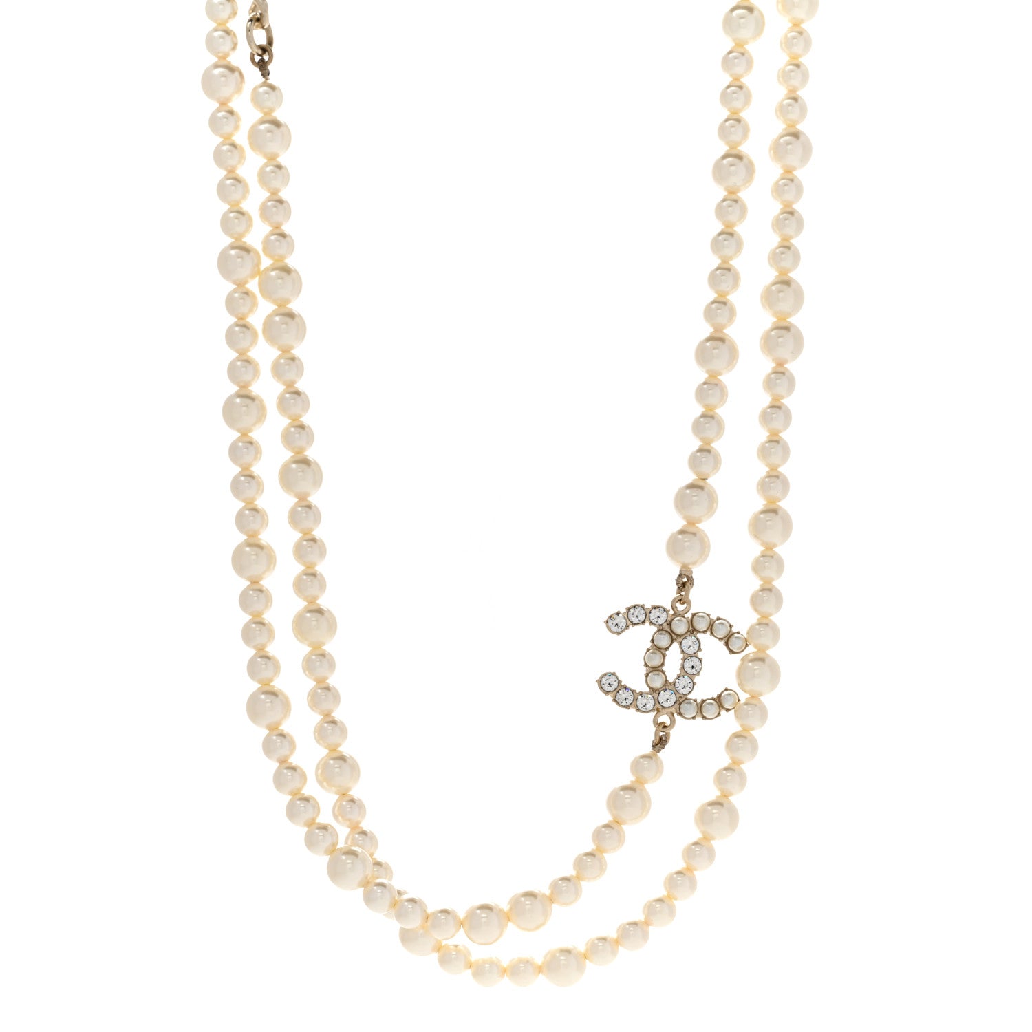 Chanel Pearl Baguette Crystal CC Long Necklace Gold 1 of 8