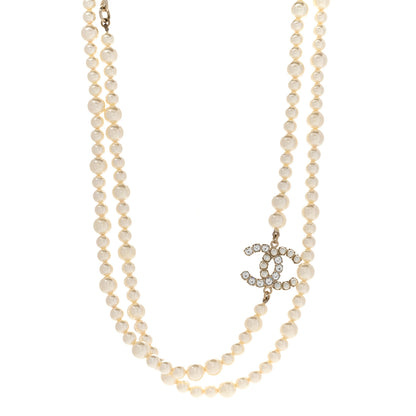 Chanel Pearl Baguette Crystal CC Long Necklace Gold 1 of 8