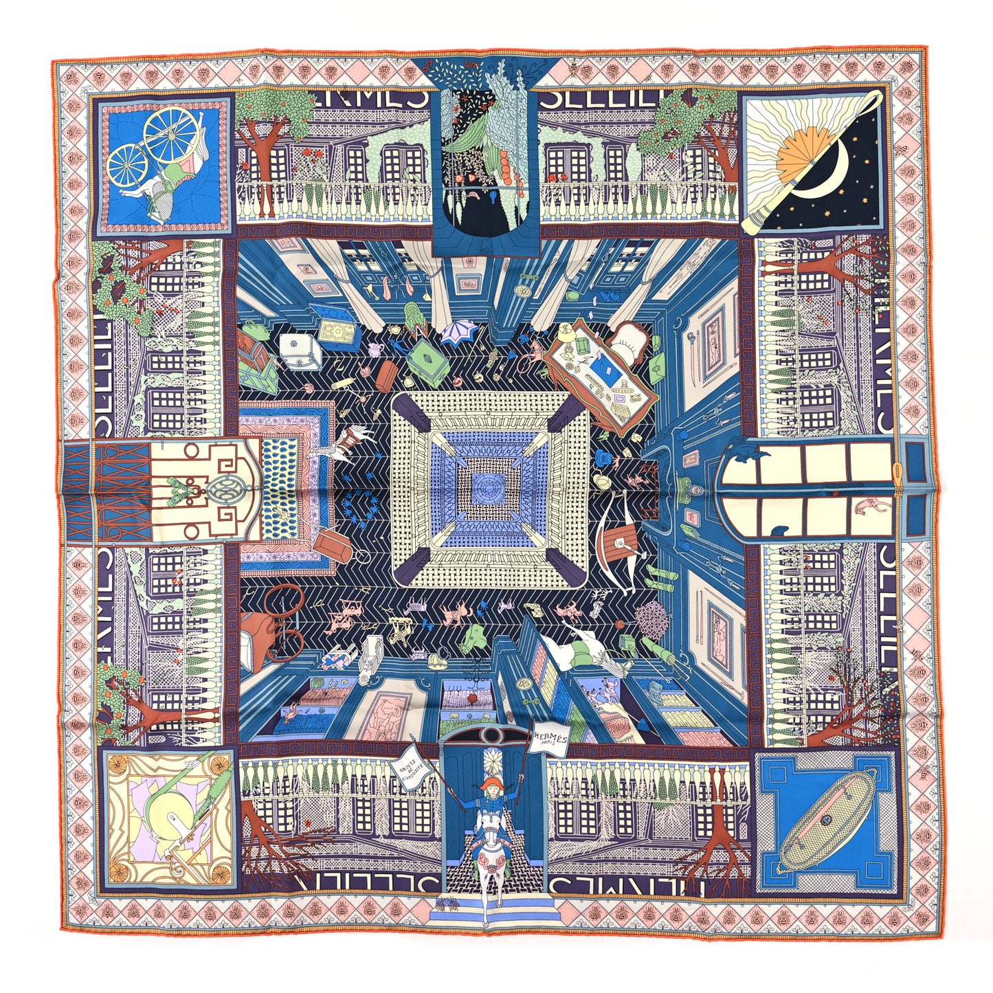 Silk Objets De Curiosite Scarf 90 Bleu Vert Rose