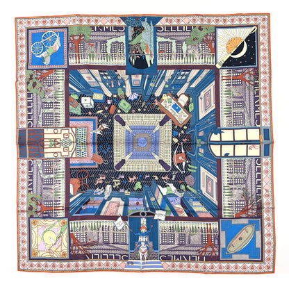 Hermes Silk Objets De Curiosite Scarf 90 Bleu Vert Rose 1 of 3