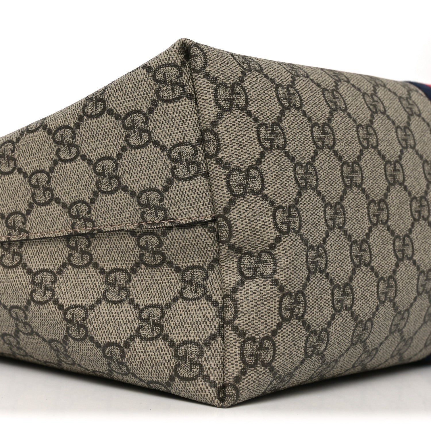 Gucci GG Supreme Monogram Textured Dollar Calfskin Web Medium Ophidia Shopping Tote Beige Ebony Mystic White 9 of 10