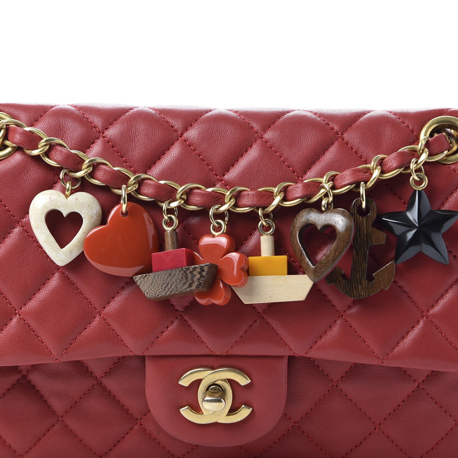 Chanel Lambskin Quilted Valentine Charms Medium Flap Red 18 of 18