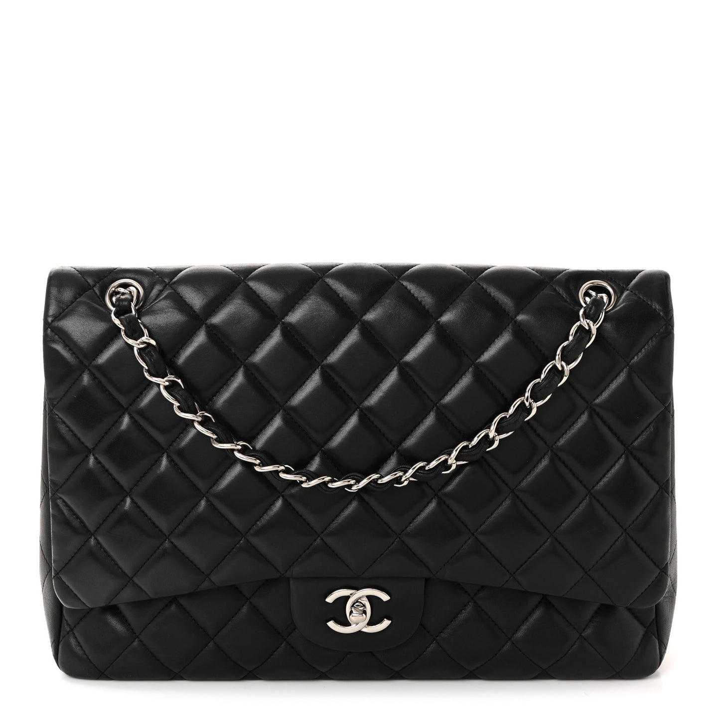 Lambskin Quilted Maxi Single Flap Black