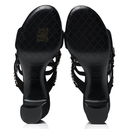 Chanel Velvet Chain CC Mule Sandals 37.5 Black 6 of 7