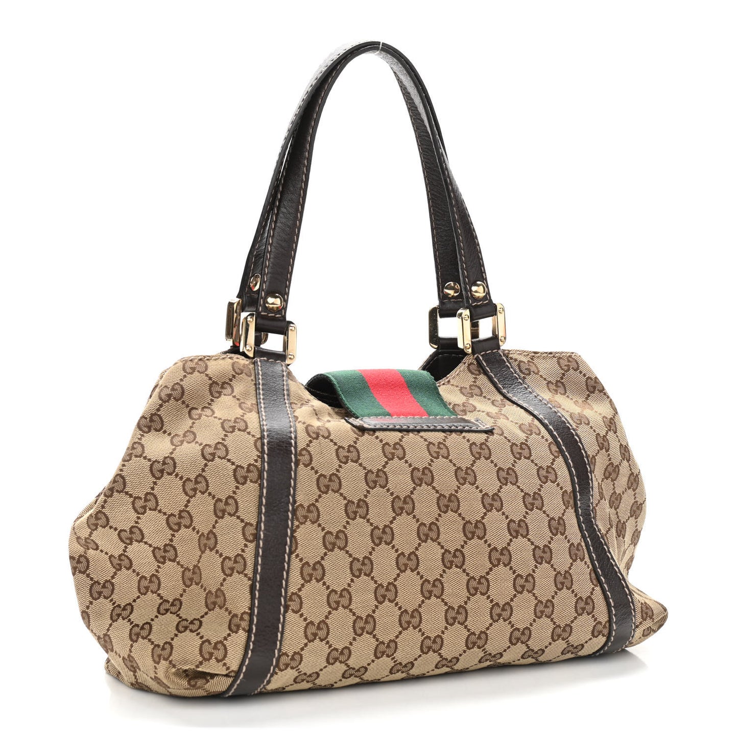 Monogram Medium New Ladies Web Tote Dark Brown