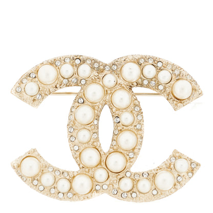 Chanel Metal Crystal Graduated Pearl CC Brooch Gold 1 of 4