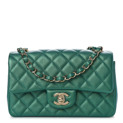 Chanel Iridescent Calfskin Quilted Mini Rectangular Flap Green 1 of 11