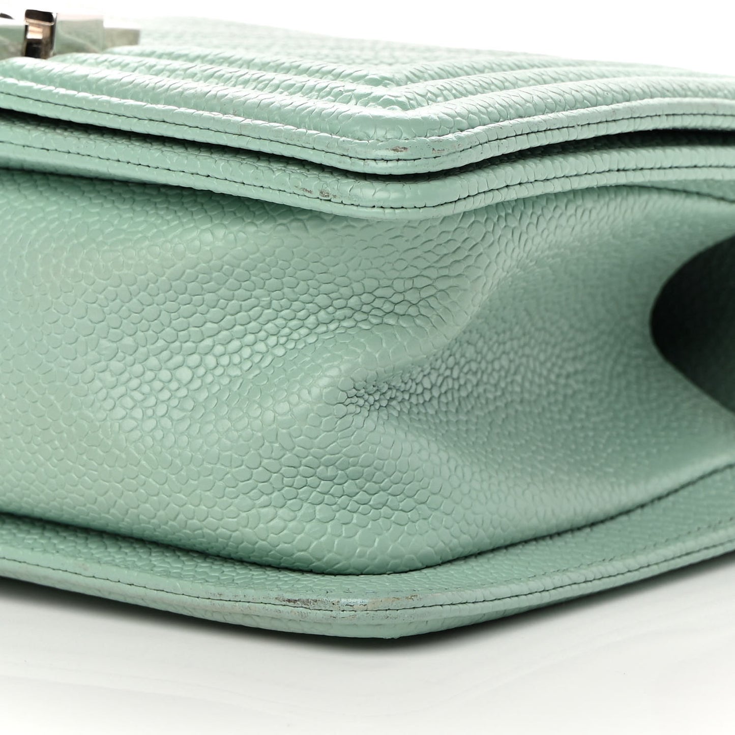 Caviar Chevron Quilted Small Boy Flap Green