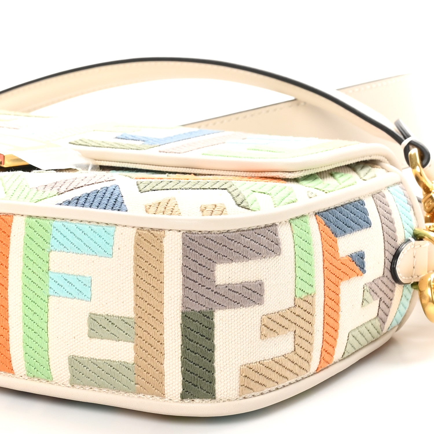 Fendi Canvas Vitello Seta FF Multicolor Embroidered Baguette Grezzo Multicolor Latte 10 of 10