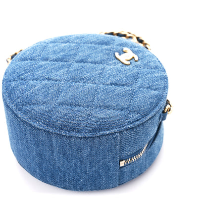 Chanel Denim Quilted Round Pearl Crush Clutch With Chain Blue 10 of 12