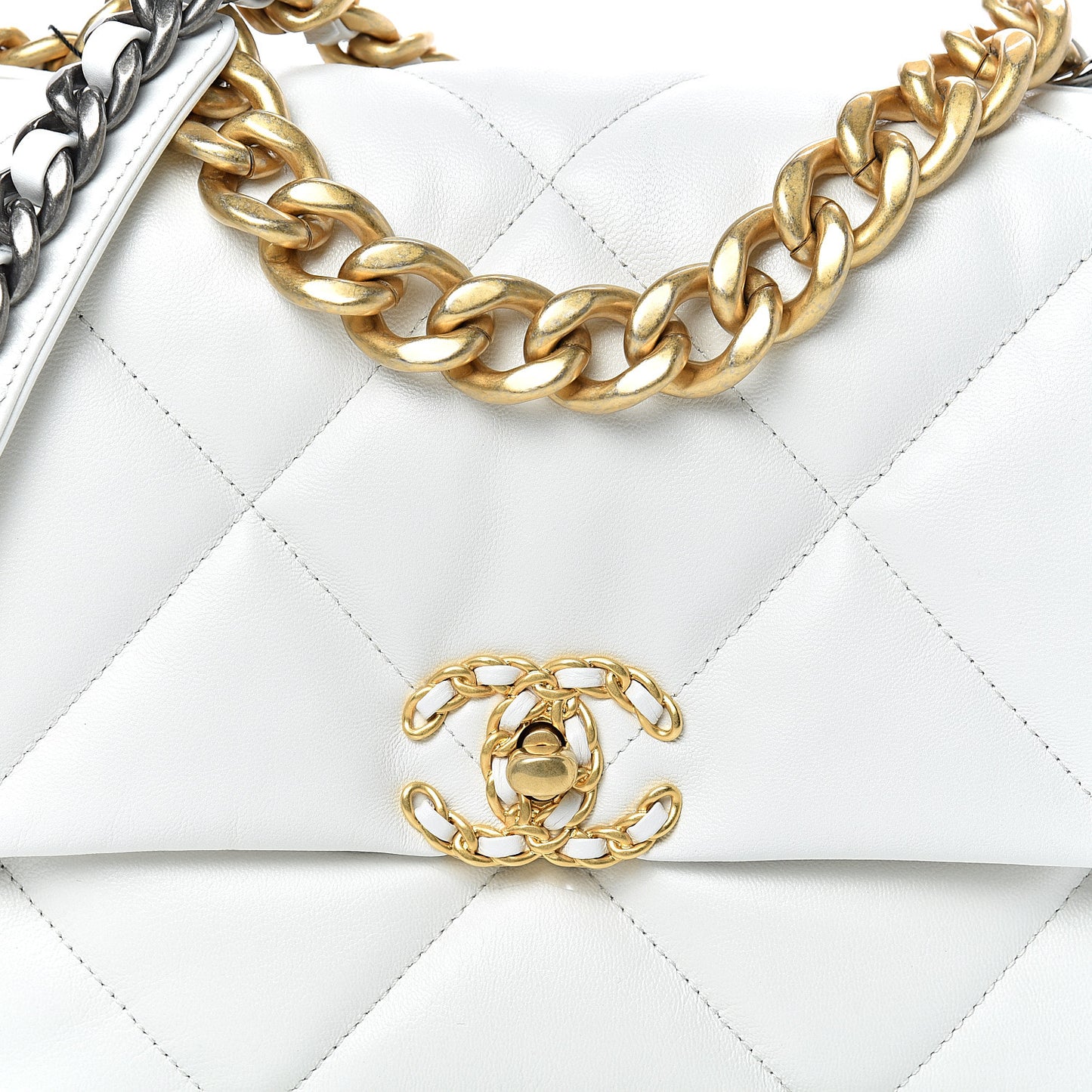 Goatskin Quilted Large 19 Flap White
