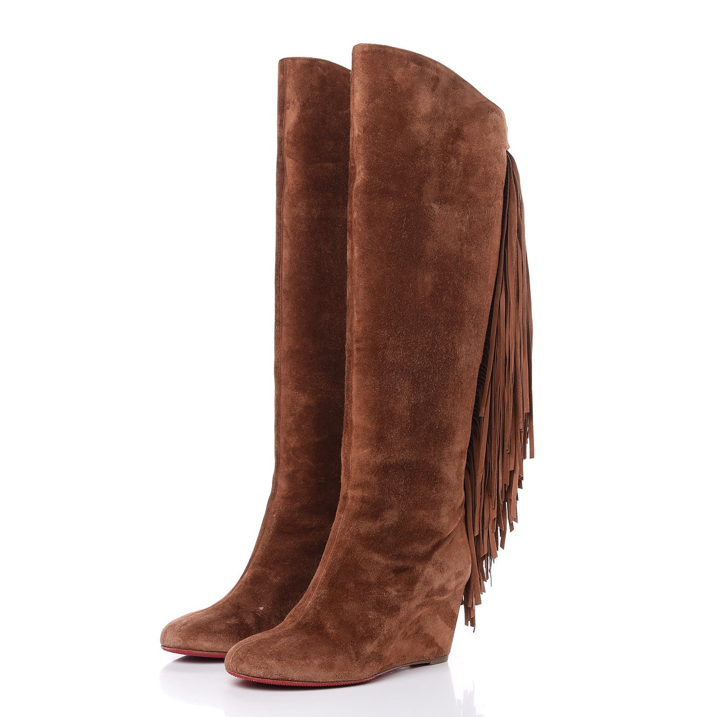 Suede Calfskin Pouliche Fringe 70 Boots 37.5 Havane