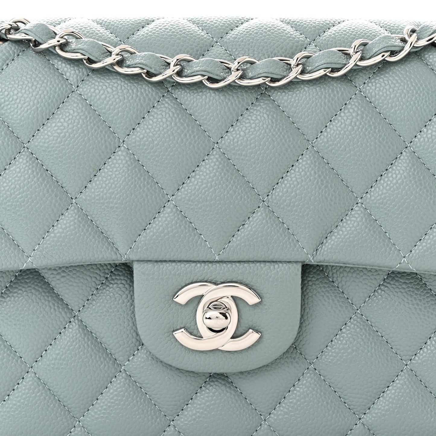 Caviar Quilted Small Double Flap Blue