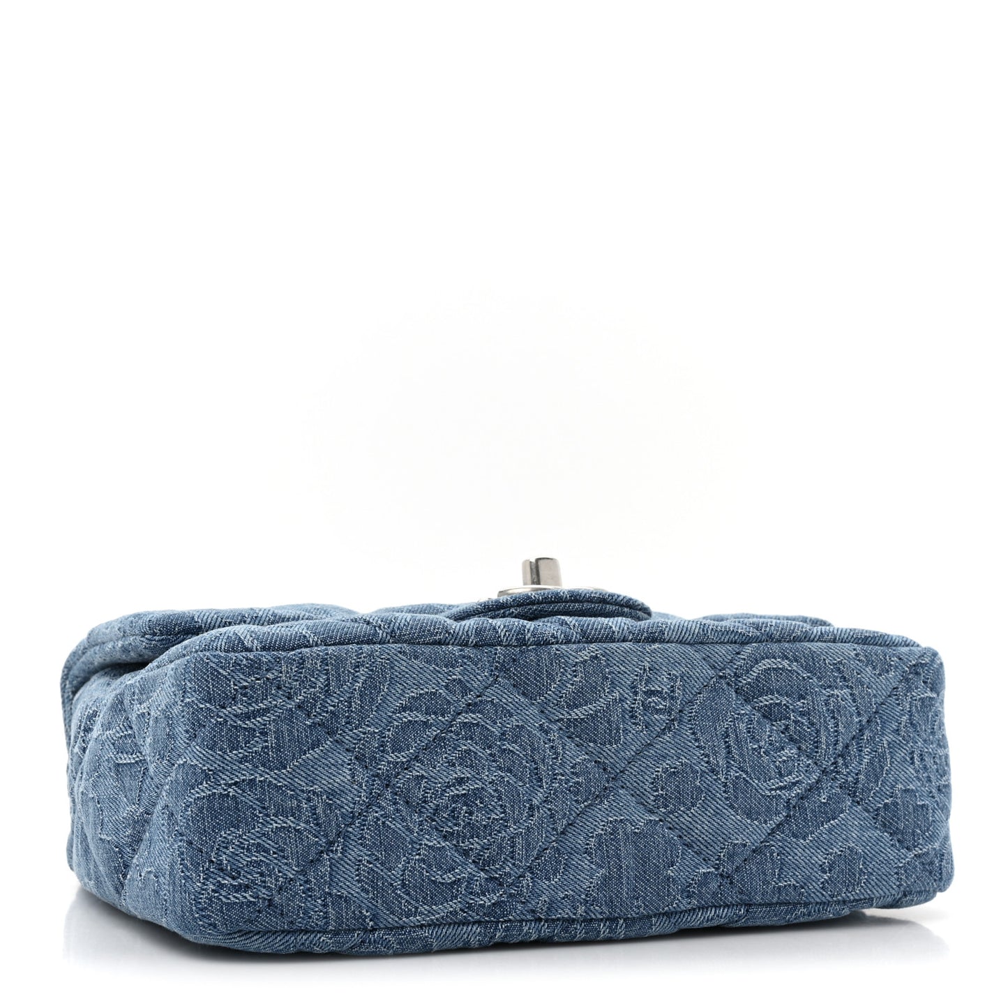 Denim Quilted Camellia Sweetheart Mini Flap Blue