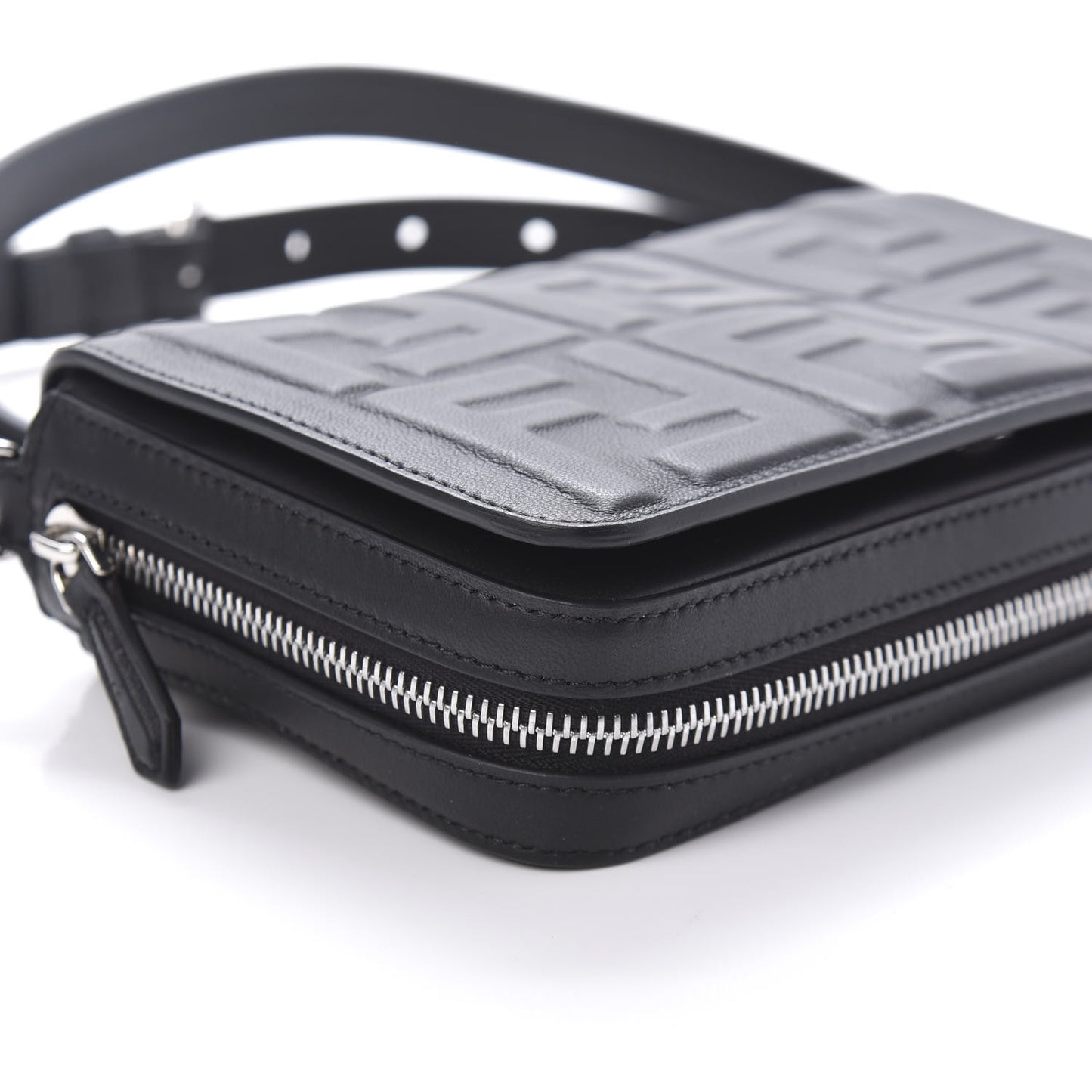 Nappa FF 1974 Embossed Mini Expandable Flap Bag Black