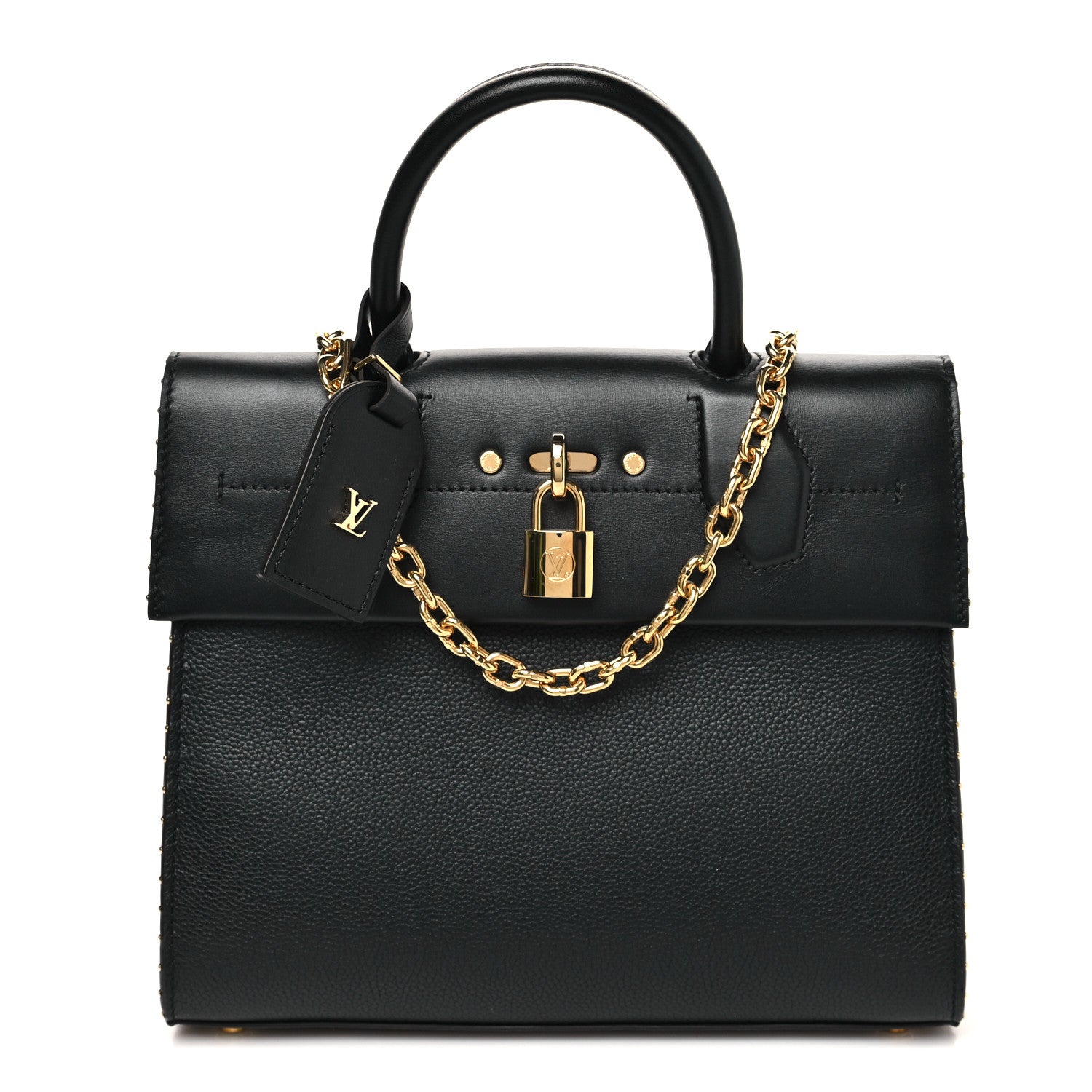Louis Vuitton Calfskin Taurillon Studded City Steamer One Handle Bag Black 1 of 8