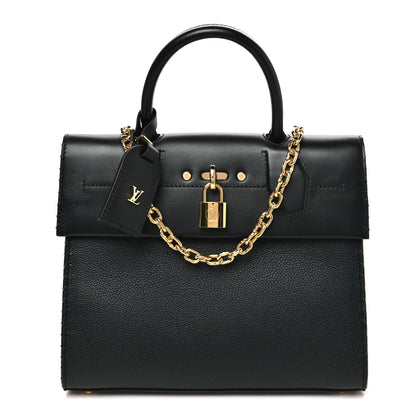 Louis Vuitton Calfskin Taurillon Studded City Steamer One Handle Bag Black 1 of 8