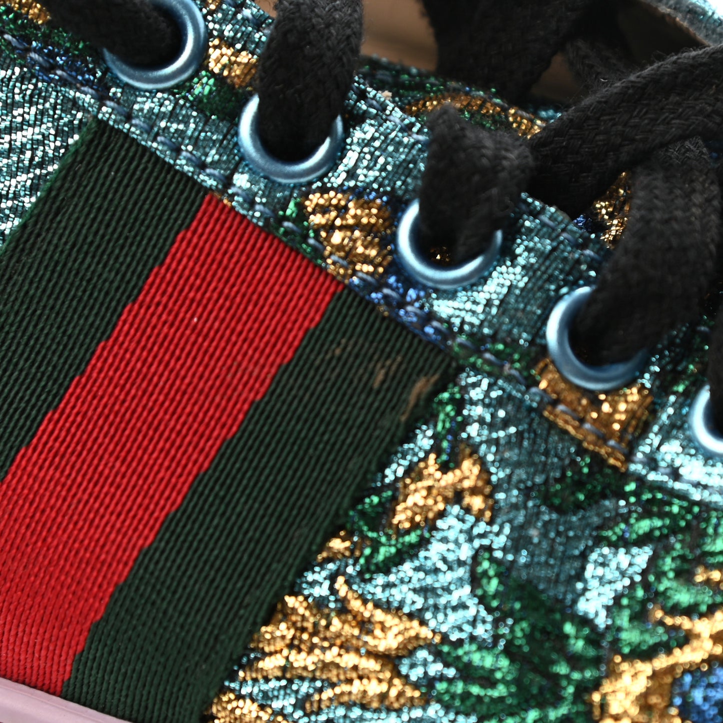 Jacquard Web Embroidered Womens New Ace Sneakers 36 Azure Multicolor Oro Vecchio