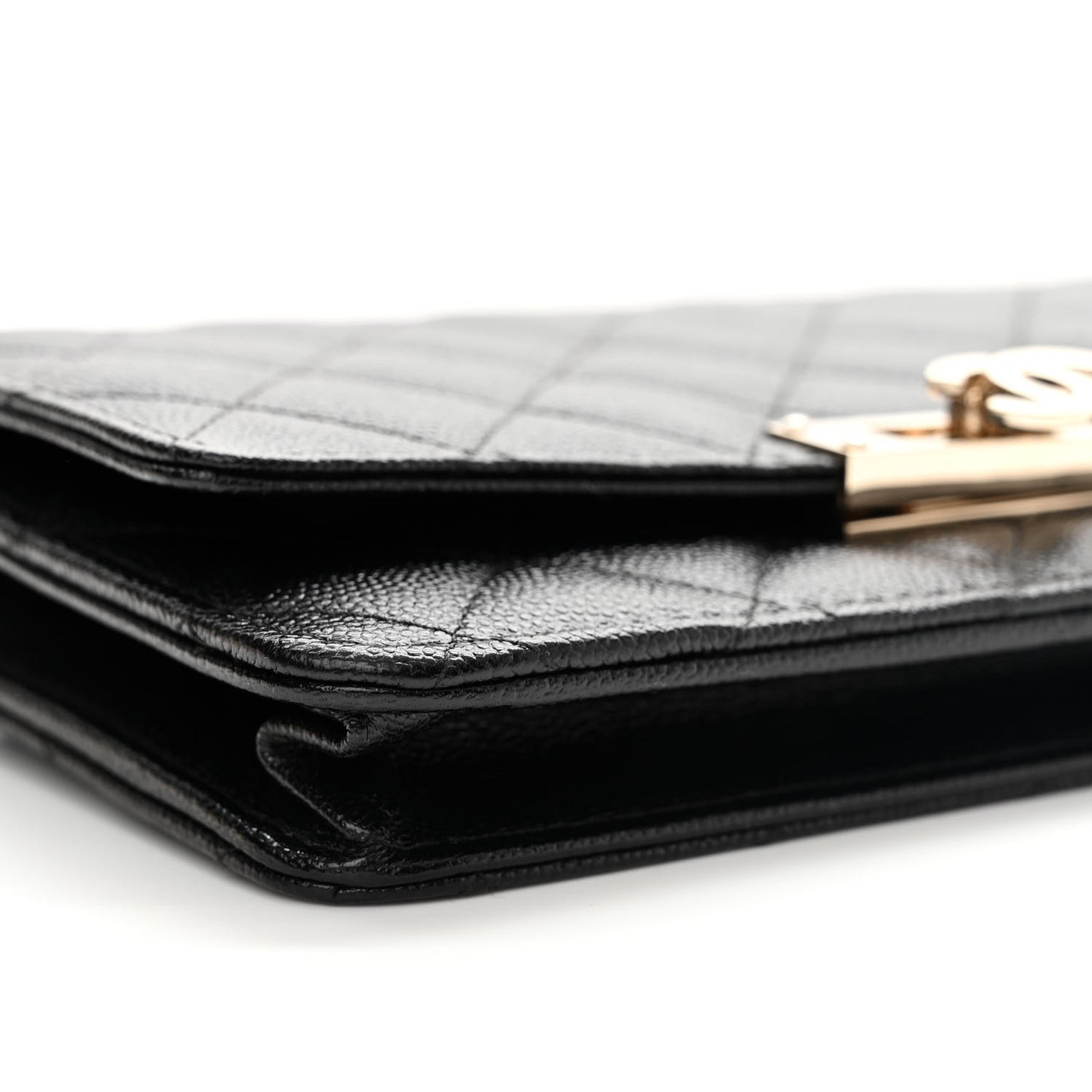 Caviar Quilted Golden Class Wallet On Chain WOC Black