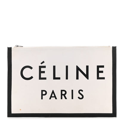 Celine Cotton Canvas Calfskin Made In Large Pouch Black 1 of 8