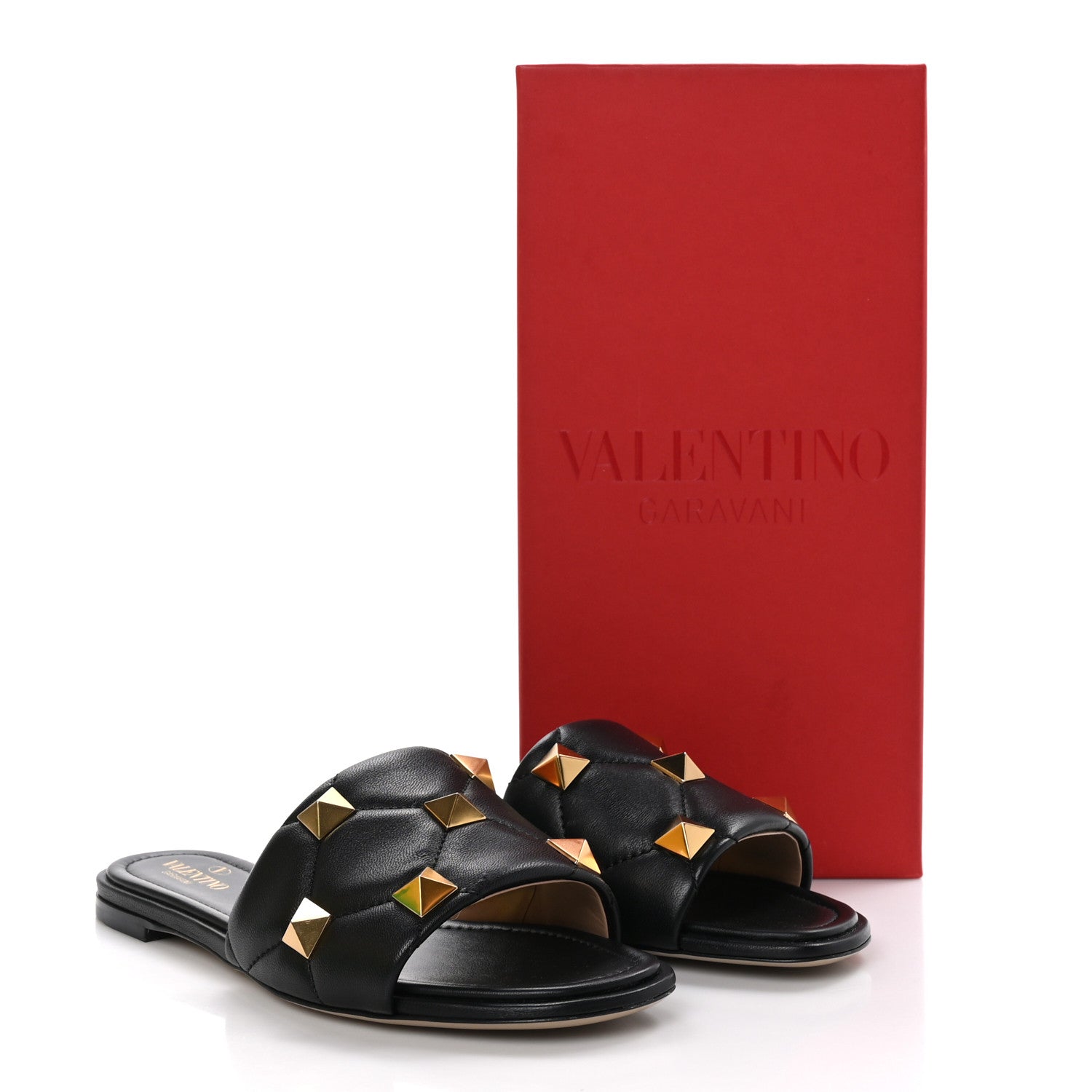 Valentino Garavani Nappa Roman Stud Flat Slide Sandals 39.5 Black 9 of 9