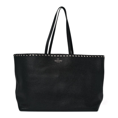 Valentino Garavani Grained Calfskin Rockstud Shoulder Tote Black 1 of 10