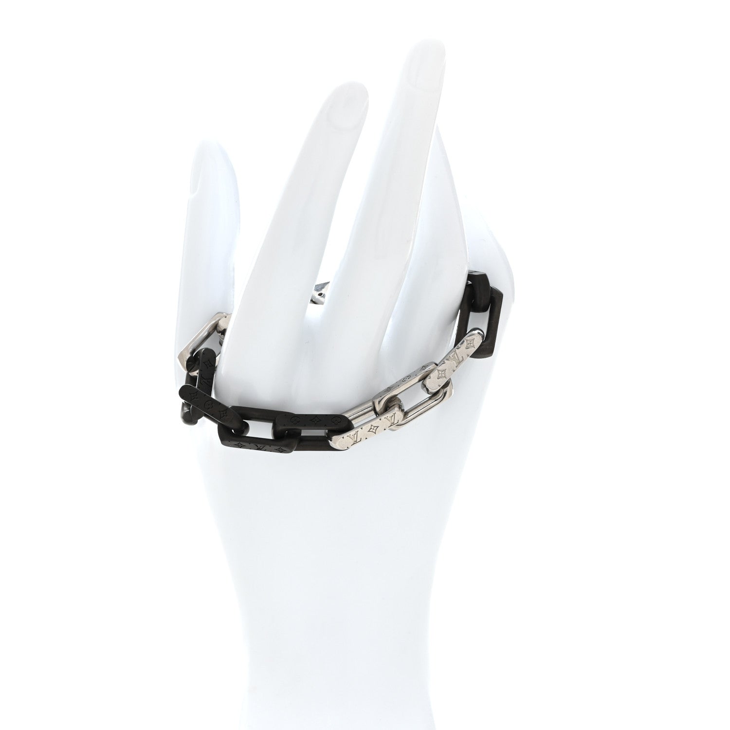 Louis Vuitton Metal Monogram Chain Bracelet Silver Black 1794411