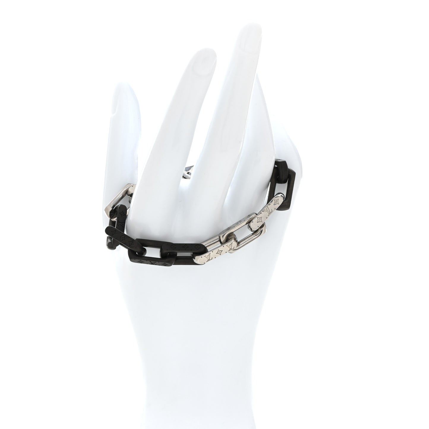 Metal Monogram Chain Bracelet Silver Black