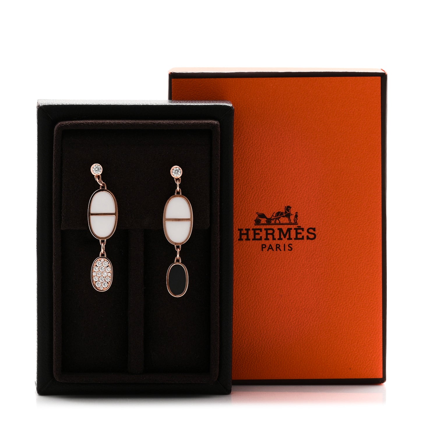 18K Rose Gold Ceramic Diamond Chaine D'Ancre Verso Dangle Earrings Black White