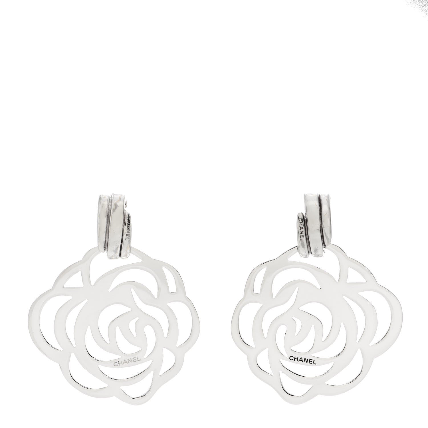Chanel Sterling Silver Camellia Clip On Earrings 1 of 8